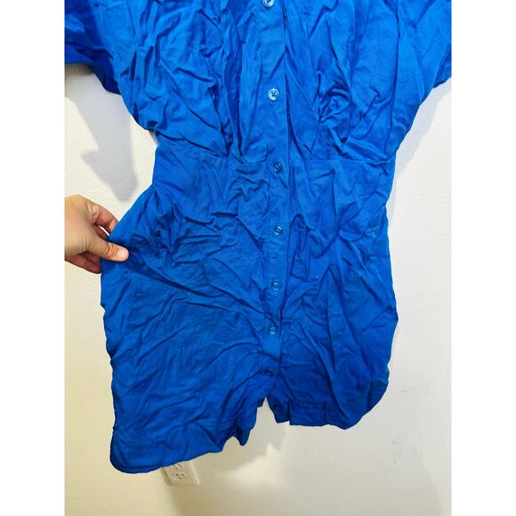 THAKOON Women's Blue Button Front Collared Tie Waist Mini Shirt Dress Size 6 - Picture 8 of 9